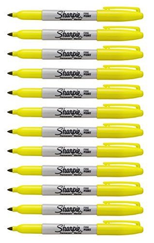 12 Marcadores Permanentes Sharpie, Punto Fina Color Amarillo