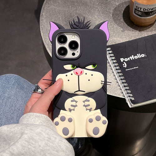 Sh Capa Silicone Lucifer Cat Para iPhone Com Suporte