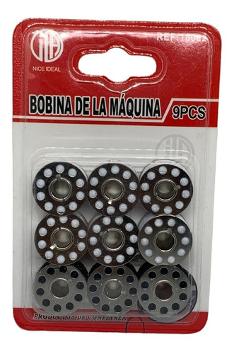Set 9 Bobinas Metalicas Maquina De Coser + Hilo Blanco Negro
