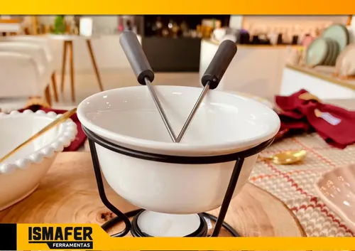 Conjunto de Fondue Cerâmica Haüskraft 2 Garfos 140ml Branco Preto