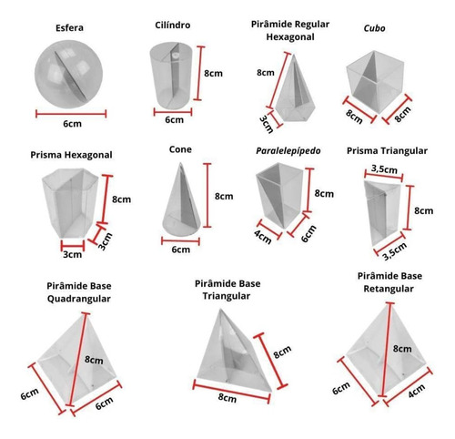 Sólidos Geométricos Em Plástico - Kit 11 Peças Coloridas | Pirâmides, Prismas, Cone, Cubo, Esfera | Material Didático Completo Com Manual E Videoaulas | Ideal Para Ensino De Geometria Em Sala De Aula