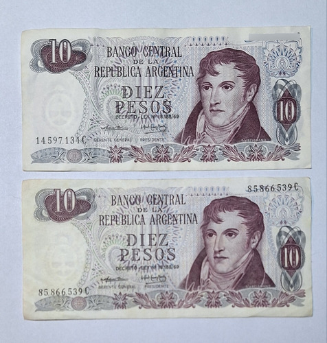 Lote 2 Billetes Argentina 10 Pesos Serie C