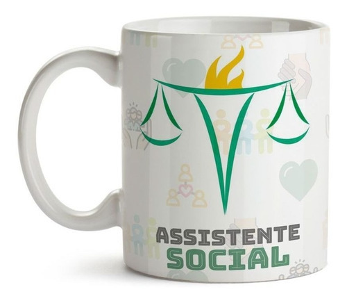 Caneca Assistente Social Presente Profissão Branca