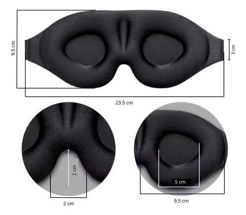 Mascara Antifaz 3d Para Dormir Ajustable Respirable Negro Liso