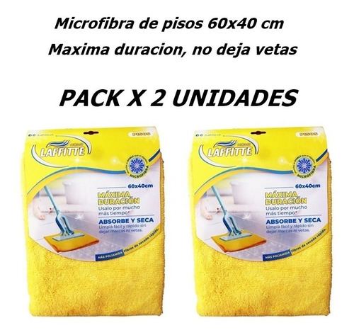 Imagen 1 de 5 de Pack X2 Paño Microfibra De Pisos 60x40 Cm Laffitte Aj27h