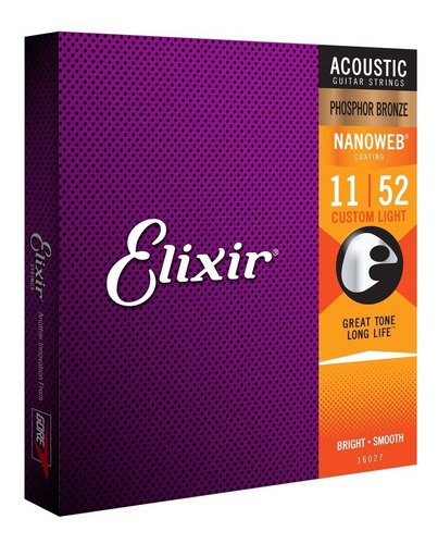 Imagem 2 de 8 de Encordoamento Elixir Violão Aço 011 Nanoweb Custom Light