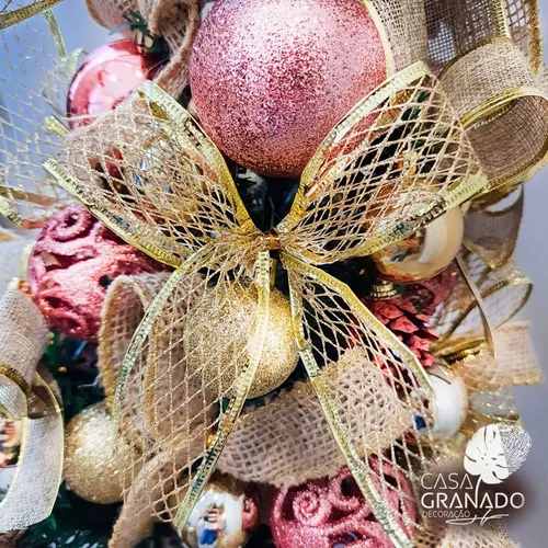 Conjunto Rose Gold Decoração Árvore Natal Bolas Pinhas