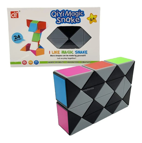 Cubo Rubik Qiyi Magic Snake 24 Piezas Negro Gris Cubo Magico