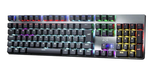 Teclado gamer Adamantiun Shuriken AK-2001 QWERTY Blue português brasil de cor prata
