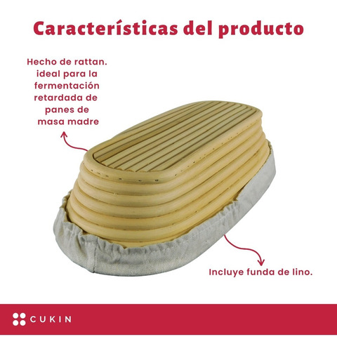 Imagen 3 de 7 de Banneton Ovalado De 30 X 14 Cm - Cesta De Rattan - Cukin