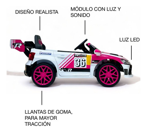 Carro Eléctrico Para Niños, Usb-a, Llantas De Caucho Rosa Chicle (Usado)