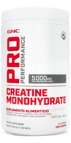 GNC Pro Performance Creatina Monohidratada 5000 Mg - 500 Gr Sabor Sin sabor