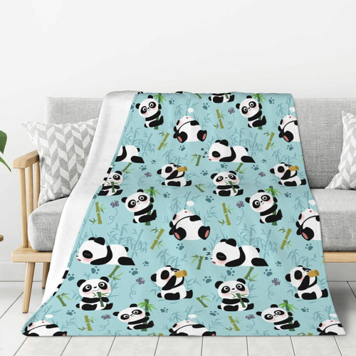Manta De Franela De Forro Polar Con Diseño De Pandas, Manta 