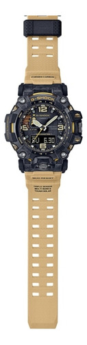Reloj pulsera Casio GWG-2000 con correa de resina color beige - fondo negro