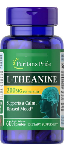 Teanina L Theanine 200mg Puritan's Pride 60 Cápsulas