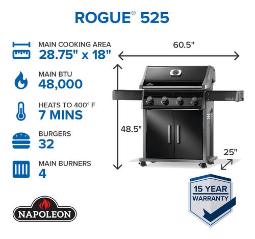 Parrilla De Gas Propano Rogue 525 Negra 4 Quemadores Acero I