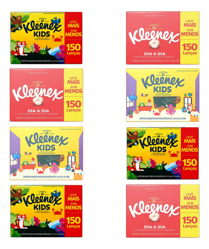 Kit 8 Lenços De Papel Kleenex Toalha Folha Dupla 150un.
