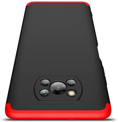 Funda protectora GKK 360 Gkk negra con roja para pantalla de Xiaomi Poco x3 de 6.67"