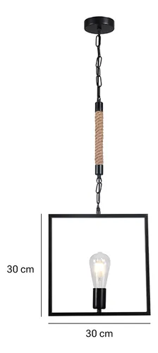 Lámpara Colgante Yute/cuadro Negro Porta E-27 Con Ampolleta
