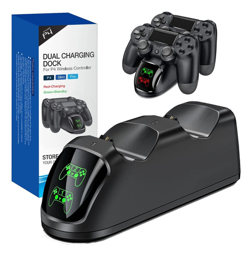 Base Cargador Dos Controles Ps4 Led Indicador Carga + Cable