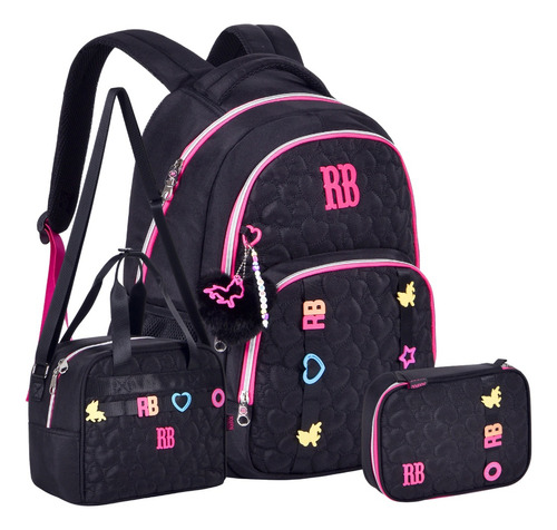 Mochila Costas Juvenil Rebecca Bonbon Estojo Lancheira Cor Preto