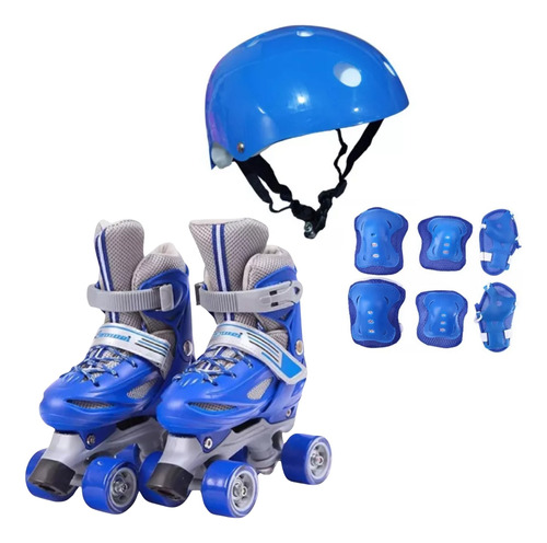 Patines Roller 4 Ruedas Azul Más Protectores Y Casco 