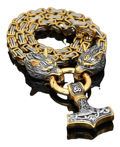 Collar Premium - Martillo De Thor Mjolnir Dorado Acero Inox.