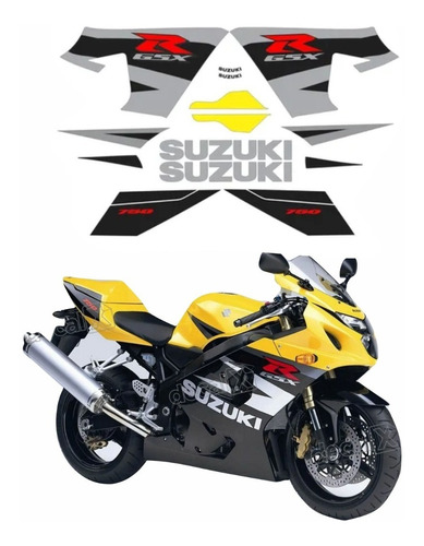 Kit Adesivos Emblemas Suzuki Gsxr 750 2004 Amarela E Preta