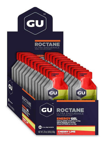 Suplemento en gel GU  Roctane Energy Gel carbohidratos sabor cherry lime en caja de 768g 24 un