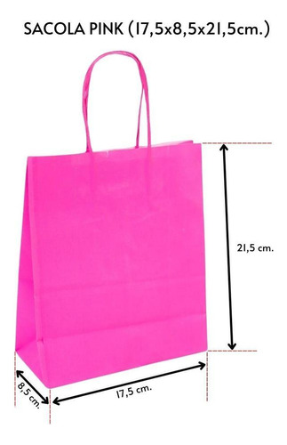 Kit 10 Sacolas Kraft Presente 17,5x8,5x21,5cm Pink