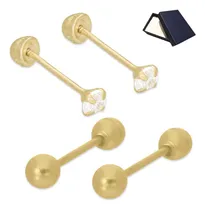 Comprar Aretes Broqueles Oro 10k Dormilonas Mujer Bebe Niña 2 Pares Dos Pares Broqueles Piercing Perforación Mujer Dama Niña Broquel Basicos Bebe Niña Mujer Aretes Oro 10k Oro Puro 10k