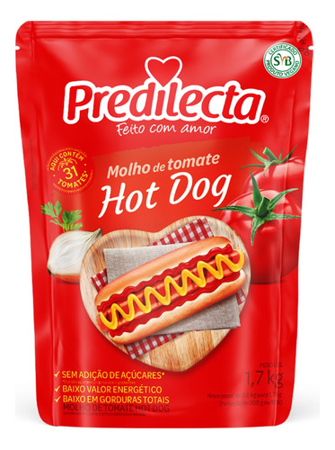 Molho de Tomate Hot-Dog Predilecta sem glúten em sachê 1.7 kg