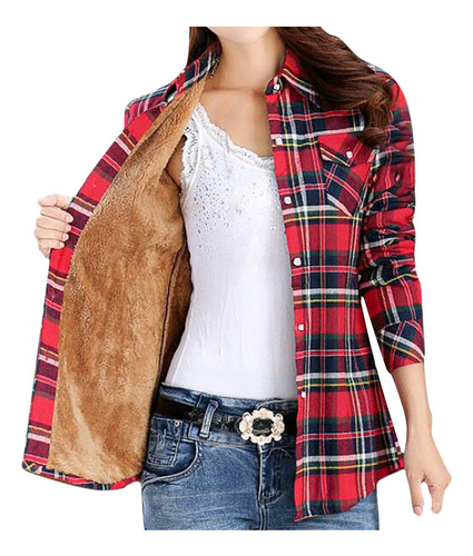 Women Plush Warm Thicken Red Plaid Coat