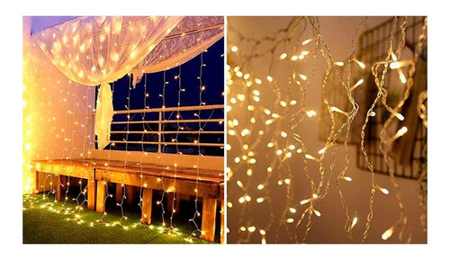 Imagen 4 de 6 de Cortina Luces Led Calidas Con Enchufe 220v 3 X 0,50 Mts