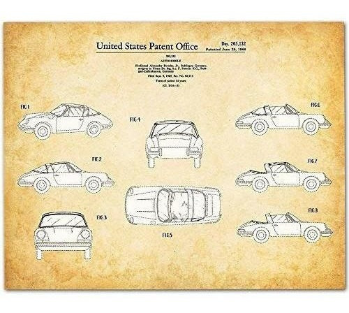 Impresión De Patente Sin Marco Porsche 911-11x14