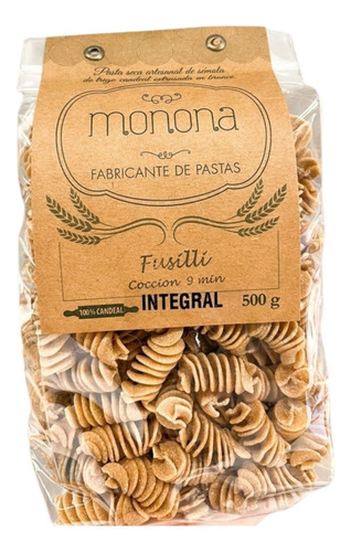Pasta Integral De Trigo Candeal Monona - Fusilli X 500 Gr