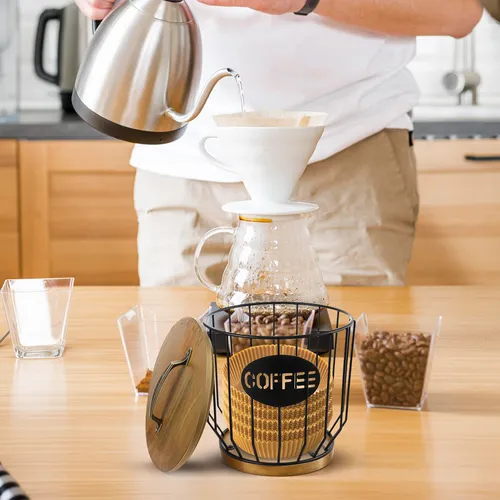 Yuanan Soporte De Filtro De Cafe Con Tapa De Madera, Accesor