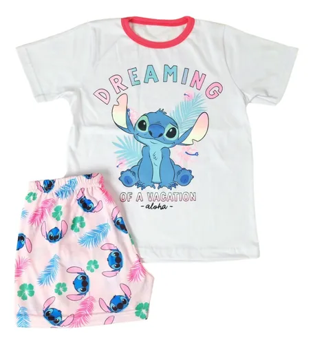 Pijama Stitch Verano Nena Remera+short Brilla En L Oscuridad