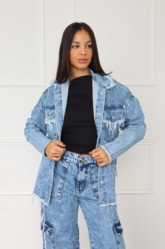 Camisaco De Jean Nevado Con Tapa En Los Bolsillos