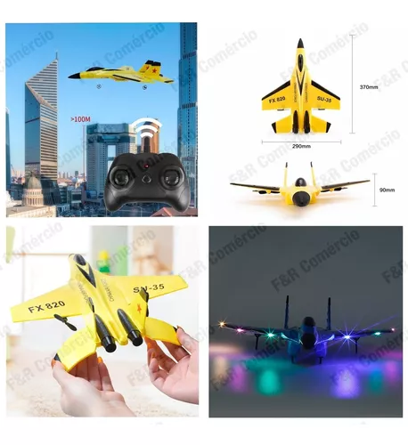 Avião de Brinquedo com Controle Remoto, SU35 ou SU57, Modelo Planador com  Luzes LED, 2,4