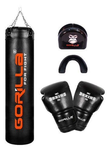 Luva Boxe 12 Oz + Saco Pancada 180 + Protetor Bucal Gorilla Cor Preto