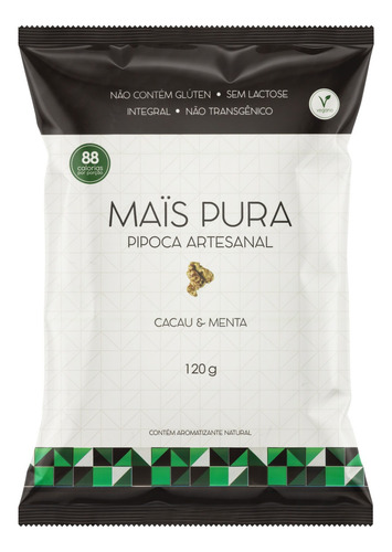 Pipoca Pronta Artesanal Integral Cacau & Menta Maïs Pura Pacote 120g