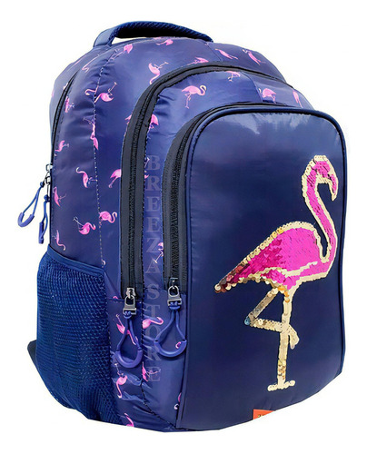 Mochila Feminina Flamingos Azul Infanto Juvenil Vozz 2020