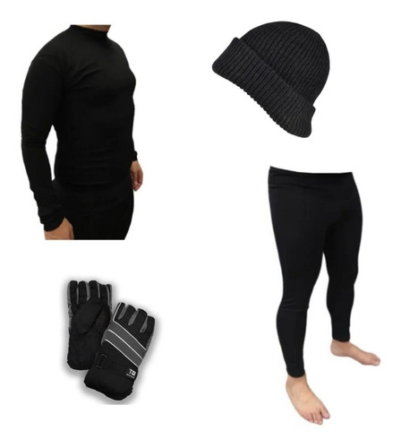 Combo! Conjunto Térmico + Guantes + Gorro Lana