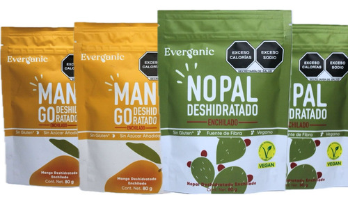 Mix Nopal Y Mango Deshidratado Enchilado Everganic (4 Pzaz)