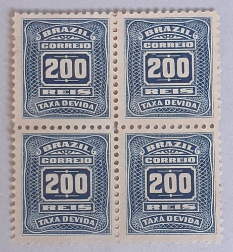 Quadra De Selos 200 Réis Taxa Devida 1919 Brasil 