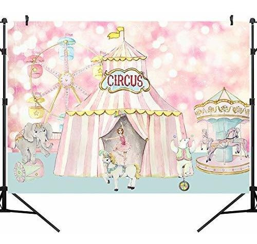 Sensfun 7x5ft Pastel Pink Circus Cumpleaños Backdrop V38wf