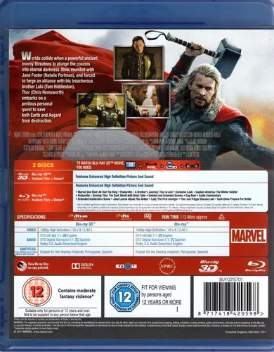 Thor 2 Un Mundo Oscuro Marvel Europea Pelicula Blu-ray 3d