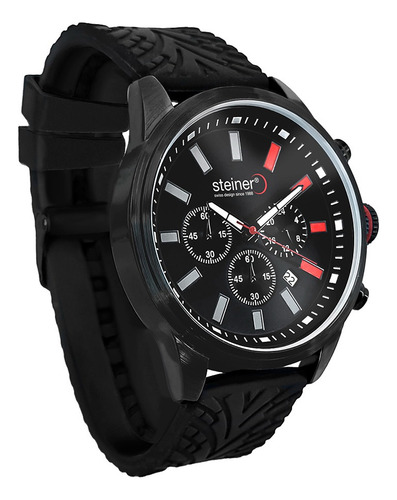 Reloj Análogo Para Caballero, Steiner. 3 Atm Correa Negro Bisel Negro Fondo Rojo