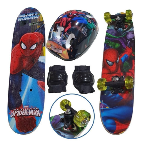 Skate  + Kit Segurança Homem Aranha + Bolsa Para Transporte